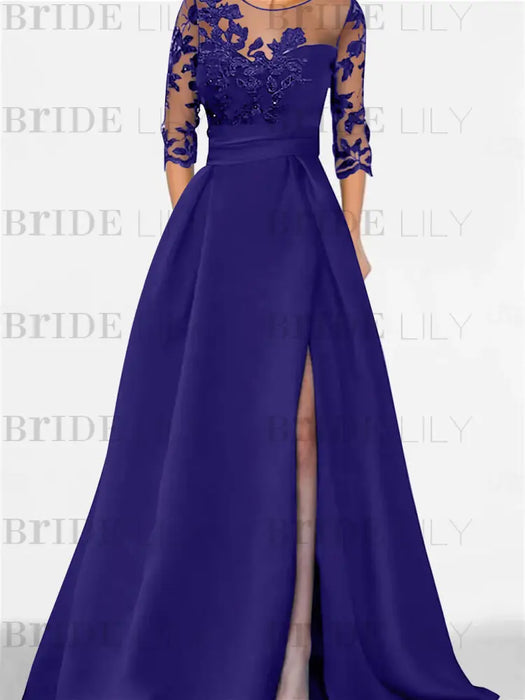 Sweetheart A-Line Princess Floor-Length Mother of the Bride Dress with 3/4 Sleeves Lace & Side Split