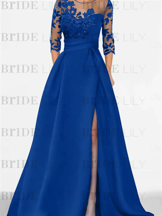 Sweetheart A-Line Princess Floor-Length Mother of the Bride Dress with 3/4 Sleeves Lace & Side Split
