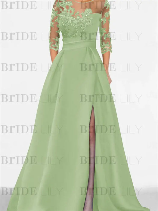 Sweetheart A-Line Princess Floor-Length Mother of the Bride Dress with 3/4 Sleeves Lace & Side Split