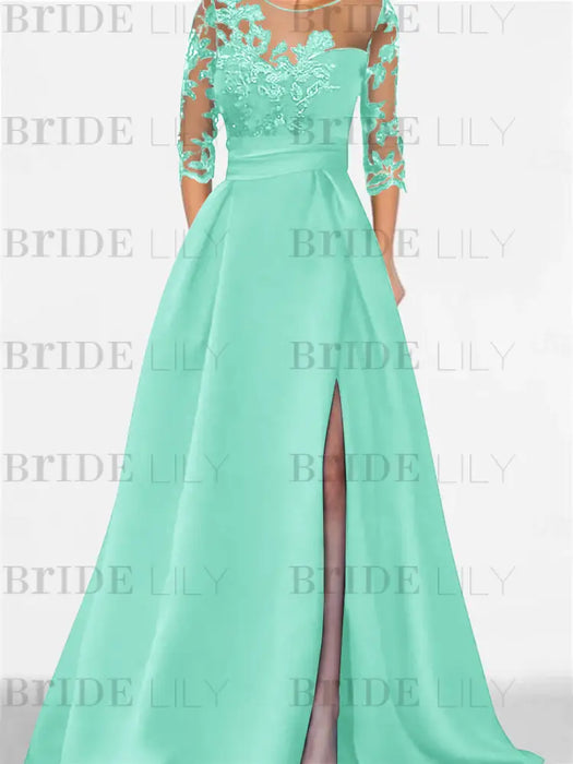 Sweetheart A-Line Princess Floor-Length Mother of the Bride Dress with 3/4 Sleeves Lace & Side Split