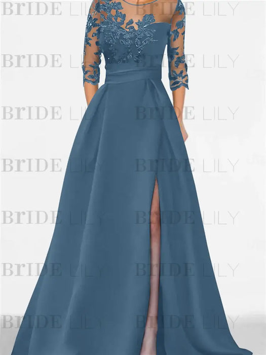 Sweetheart A-Line Princess Floor-Length Mother of the Bride Dress with 3/4 Sleeves Lace & Side Split
