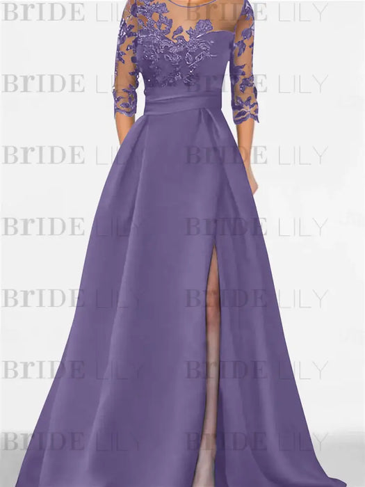 Sweetheart A-Line Princess Floor-Length Mother of the Bride Dress with 3/4 Sleeves Lace & Side Split