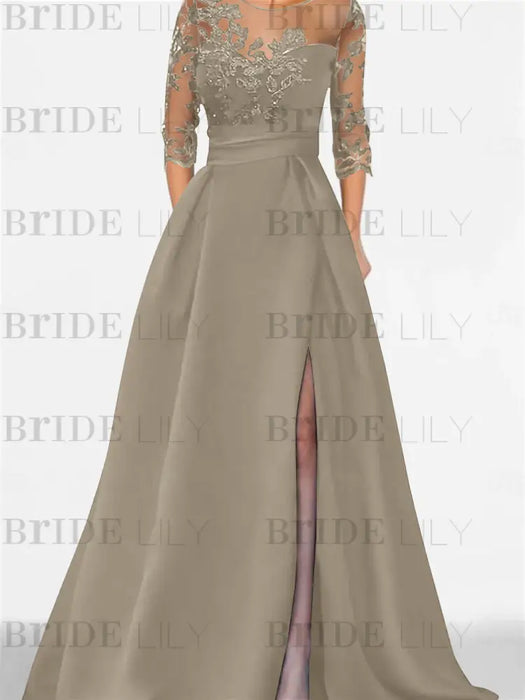 Sweetheart A-Line Princess Floor-Length Mother of the Bride Dress with 3/4 Sleeves Lace & Side Split