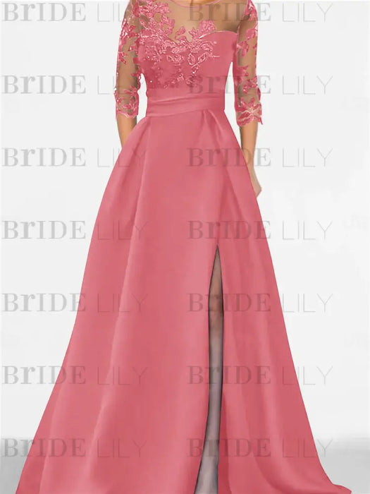 Sweetheart A-Line Princess Floor-Length Mother of the Bride Dress with 3/4 Sleeves Lace & Side Split