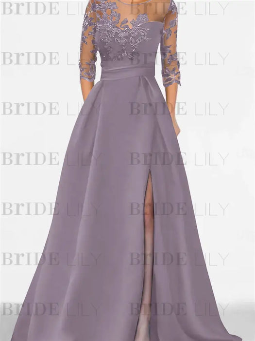 Sweetheart A-Line Princess Floor-Length Mother of the Bride Dress with 3/4 Sleeves Lace & Side Split
