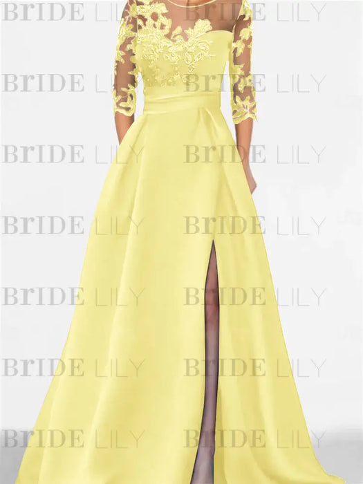 Sweetheart A-Line Princess Floor-Length Mother of the Bride Dress with 3/4 Sleeves Lace & Side Split