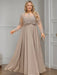 Plus Size Floor-Length A-Line Mother of the Bride Dress with Scoop Neck and Long Sequined Sleeves