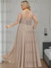 Plus Size Floor-Length A-Line Mother of the Bride Dress with Scoop Neck and Long Sequined Sleeves