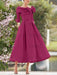 Elegant A-Line Princess Dresses with Cowl Neck and Bows 3/4 Sleeves Tea Length for Mothers of the Bride & Groom