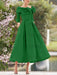Elegant A-Line Princess Dresses with Cowl Neck and Bows 3/4 Sleeves Tea Length for Mothers of the Bride & Groom