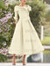 Elegant A-Line Princess Dresses with Cowl Neck and Bows 3/4 Sleeves Tea Length for Mothers of the Bride & Groom
