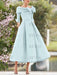 Elegant A-Line Princess Dresses with Cowl Neck and Bows 3/4 Sleeves Tea Length for Mothers of the Bride & Groom