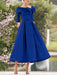 Elegant A-Line Princess Dresses with Cowl Neck and Bows 3/4 Sleeves Tea Length for Mothers of the Bride & Groom