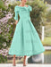 Elegant A-Line Princess Dresses with Cowl Neck and Bows 3/4 Sleeves Tea Length for Mothers of the Bride & Groom