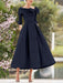 Elegant A-Line Princess Dresses with Cowl Neck and Bows 3/4 Sleeves Tea Length for Mothers of the Bride & Groom