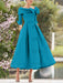 Elegant A-Line Princess Dresses with Cowl Neck and Bows 3/4 Sleeves Tea Length for Mothers of the Bride & Groom