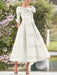 Elegant A-Line Princess Dresses with Cowl Neck and Bows 3/4 Sleeves Tea Length for Mothers of the Bride & Groom