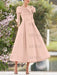Elegant A-Line Princess Dresses with Cowl Neck and Bows 3/4 Sleeves Tea Length for Mothers of the Bride & Groom