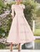 Elegant A-Line Princess Dresses with Cowl Neck and Bows 3/4 Sleeves Tea Length for Mothers of the Bride & Groom