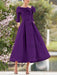 Elegant A-Line Princess Dresses with Cowl Neck and Bows 3/4 Sleeves Tea Length for Mothers of the Bride & Groom