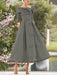 Elegant A-Line Princess Dresses with Cowl Neck and Bows 3/4 Sleeves Tea Length for Mothers of the Bride & Groom