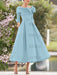 Elegant A-Line Princess Dresses with Cowl Neck and Bows 3/4 Sleeves Tea Length for Mothers of the Bride & Groom