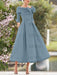 Elegant A-Line Princess Dresses with Cowl Neck and Bows 3/4 Sleeves Tea Length for Mothers of the Bride & Groom
