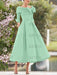 Elegant A-Line Princess Dresses with Cowl Neck and Bows 3/4 Sleeves Tea Length for Mothers of the Bride & Groom