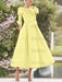 Elegant A-Line Princess Dresses with Cowl Neck and Bows 3/4 Sleeves Tea Length for Mothers of the Bride & Groom