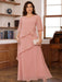 Plus Size Ruffles Chiffon Mother of the Bride Dress Scoop Neck with Half Sleeves