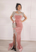 #26 Pale Pink Velvet Evening Dress High Neck Side Split