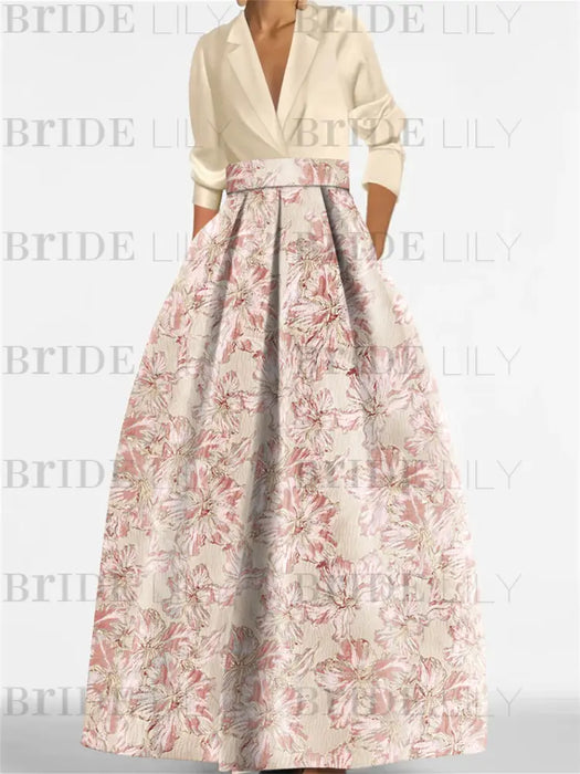 3/4 Sleeve Shirt Collar A-Line Mother of the Bride & Groom Dress with Printed Floral