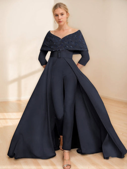 Mother of the Bride Off-the-Shoulder Pantsuit with  Appliques