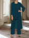 Ankle-Length Mother of the Bride Pantsuits with Jacket in Chiffon Round Neck and 3/4 Sleeves
