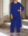 Ankle-Length Mother of the Bride Pantsuits with Jacket in Chiffon Round Neck and 3/4 Sleeves