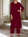 Ankle-Length Mother of the Bride Pantsuits with Jacket in Chiffon Round Neck and 3/4 Sleeves