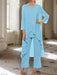 Ankle-Length Mother of the Bride Pantsuits with Jacket in Chiffon Round Neck and 3/4 Sleeves