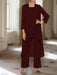 Ankle-Length Mother of the Bride Pantsuits with Jacket in Chiffon Round Neck and 3/4 Sleeves