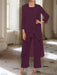 Ankle-Length Mother of the Bride Pantsuits with Jacket in Chiffon Round Neck and 3/4 Sleeves