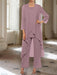 Ankle-Length Mother of the Bride Pantsuits with Jacket in Chiffon Round Neck and 3/4 Sleeves