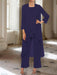 Ankle-Length Mother of the Bride Pantsuits with Jacket in Chiffon Round Neck and 3/4 Sleeves