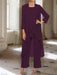 Ankle-Length Mother of the Bride Pantsuits with Jacket in Chiffon Round Neck and 3/4 Sleeves