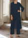 Ankle-Length Mother of the Bride Pantsuits with Jacket in Chiffon Round Neck and 3/4 Sleeves