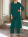 Ankle-Length Mother of the Bride Pantsuits with Jacket in Chiffon Round Neck and 3/4 Sleeves