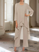 Ankle-Length Mother of the Bride Pantsuits with Jacket in Chiffon Round Neck and 3/4 Sleeves