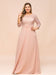 3/4 Sleeves Floral Lace Chiffon A-line Bridesmaid Dress Dusty Rose - Bridesmaid Dresses