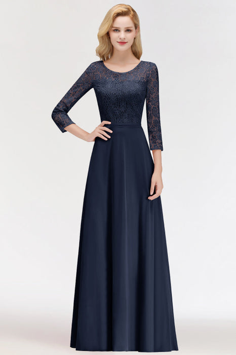 3/4 Sleeves Floral Lace Chiffon A-line Bridesmaid Dress Dusty Rose - Bridesmaid Dresses