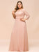 3/4 Sleeves Floral Lace Chiffon A-line Bridesmaid Dress Dusty Rose - Bridesmaid Dresses