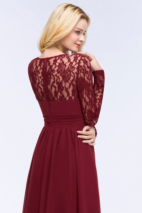 3/4 Sleeves Floral Lace Chiffon A-line Bridesmaid Dress Dusty Rose - Bridesmaid Dresses