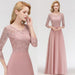 3/4 Sleeves Floral Lace Chiffon A-line Bridesmaid Dress Dusty Rose - Bridesmaid Dresses